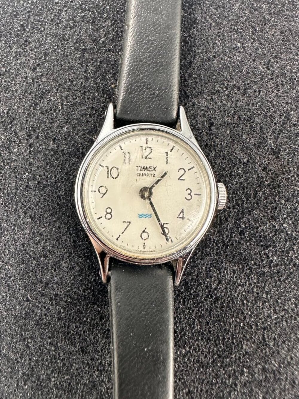 3/$30 Vintage Timex Watch Womens Silver Tone Black Thin Leather Band New Battery